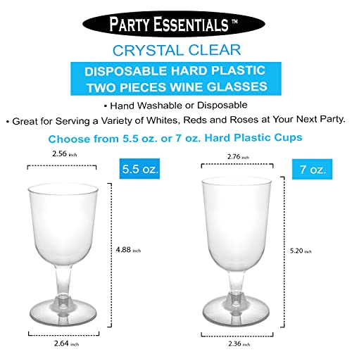 Party Essentials Disposable Hard Plastic Two Pieces Wine Glasses, 40-Count, 5.5-Ounce, Clear