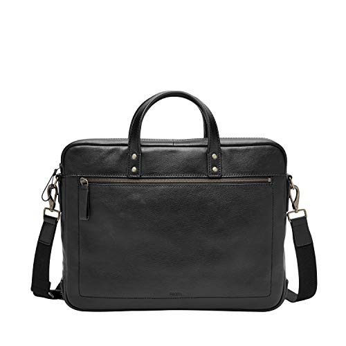 Fossil Men's Haskell Leather Double Zip Briefcase Messenger Device Bag, Black , (Model: MBG9342001)