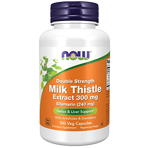 NOW Supplements, Silymarin Milk Thistle Extract 300 mg with Artichoke and Dandelion, Double Strength, Supports Liver Function*, 100 Veg Capsules