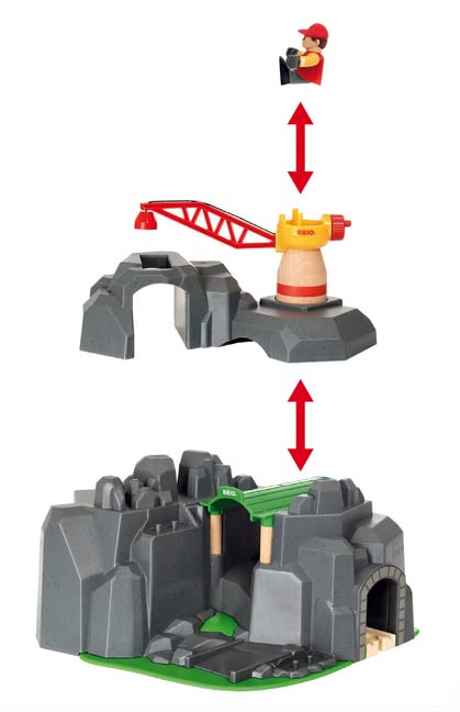 Brio World - 33889 Crane and Mountain Tunnel | 7 Piece Toy Train Accessory for Kids Ages 3 and Up,Multi