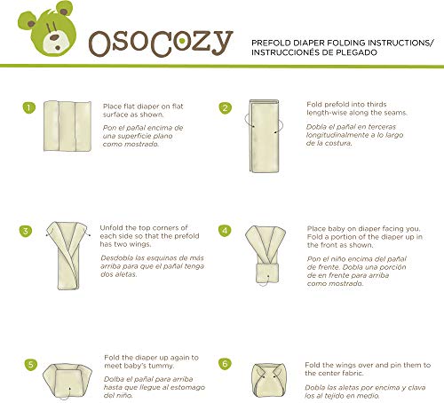 OsoCozy Prefolds Unbleached Cloth Baby Diapers, Size 1 (7-15 lbs), Soft, Absorbent and Durable 100% Natural Cotton, Our Diaper Service Quality Prefolds, Unbleached Natural Color - 6 Pack