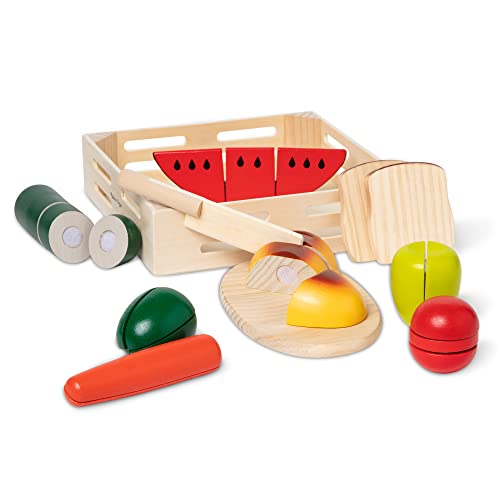 Melissa and Doug Cutting Food - Play Set With 25+ Hand-Painted Wooden Pieces, Knife, and Cutting Board - Pretend Play Kitchen Fruit Toys For Toddlers And Kids Ages 3+