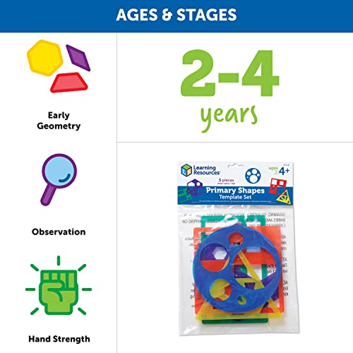 Learning Resources Primary Shapes Template Set - 5 Pieces, Ages 4+ Homeschool and Classroom Supplies, Geometric Shapes, Tracing Helper for Kids