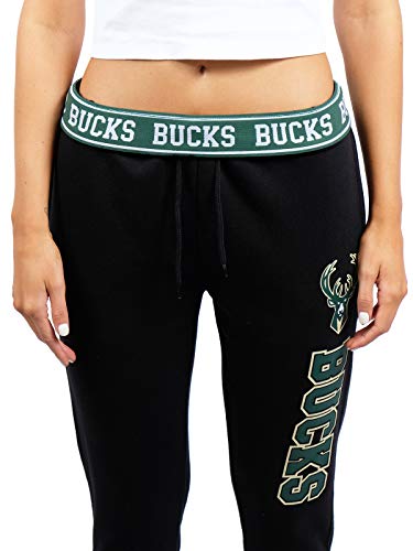 Ultra Game NBA Milwaukee Bucks Womens Jogger Pants Active Basic Fleece Sweatpants , Black, Large