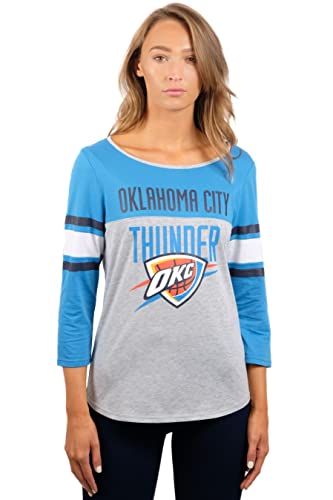Ultra Game NBA Oklahoma City Thunder Womens T-Shirt Raglan Baseball 3/4 Long Sleeve Tee Shirt, Team Color, X-Large