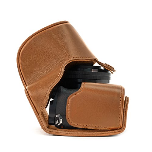 MegaGear 'Ever Ready' Protective Leather Camera Case, Bag for Sony Alpha a5000 Sony a5100 with 16-50mm OSS Lens (Light Brown)