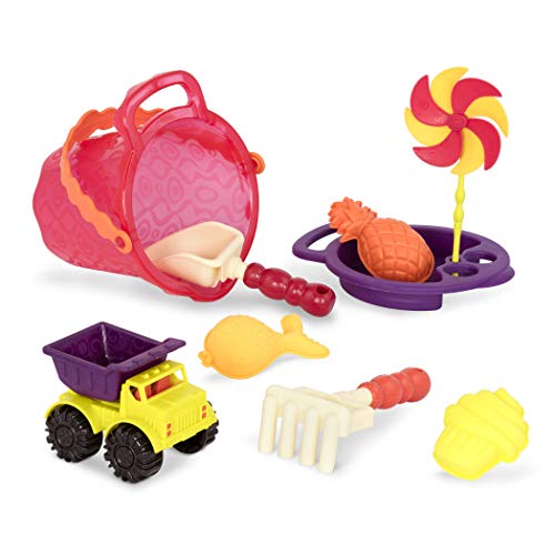 B. Toys by Battat – Sands Ahoy – Each Playset - Medium ucket Set (Mango) with 9 Unique Sand and Water Toys –Phthalate Free