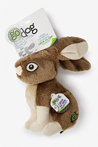 goDog Wildlife Rabbit Squeaky Plush Dog Toy, Chew Guard Technology - Brown, Large, All Breed Sizes