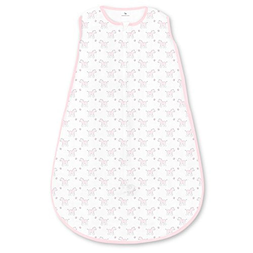 Amazing Baby Cotton Sleeping Sack, Wearable Blanket with 2-way Zipper, Pink Tiny Zebras, Small (0-6 mo)