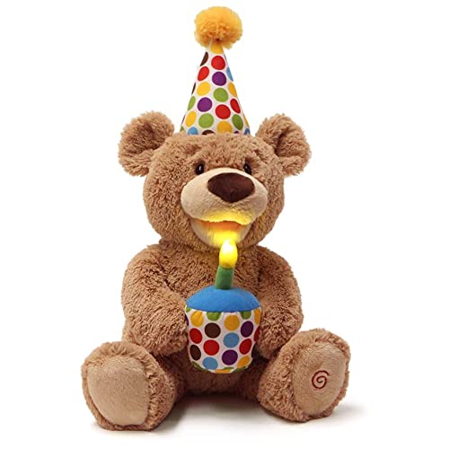 GUND Happy Birthday Teddy Bear Bear Animated Plush Toy, Glow-in-The-Dark Singing Stuffed Animal, Brown, 10”