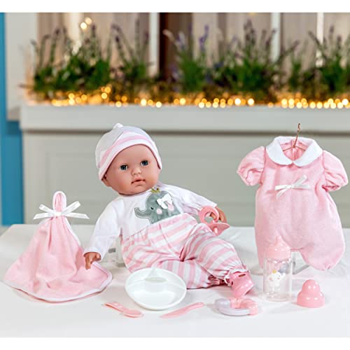 15' Realistic Soft Body Baby Doll with Open/Close Eyes | JC Toys - Berenguer Boutique | 10 Piece Gift Set with Bottle, Rattle, Pacifier and Accessories | Pink | Ages 2+