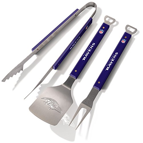 YouTheFan NFL Baltimore Ravens Spirit Series 3-Piece BBQ Set , Stainless Steel, 22' x 9'