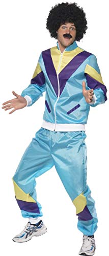 Smiffys mens 80s Height of Fashion Shell Suit Adult Sized Costume, Blue, L - US Size 42 -44
