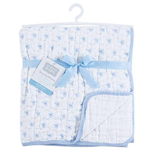 Hudson Baby Unisex Baby Muslin Tranquility Quilt Blanket, Blue Sheep, One Size