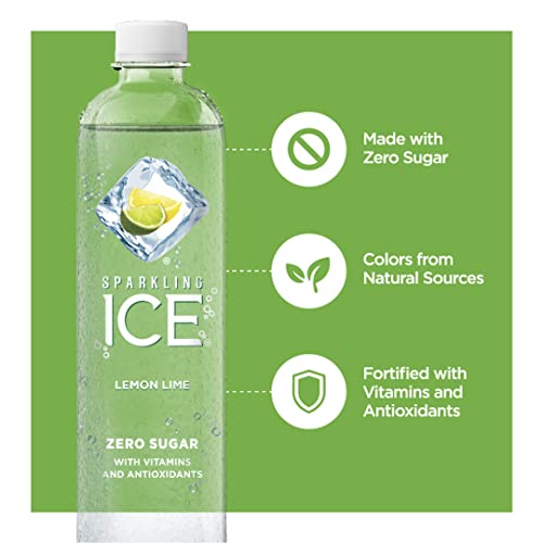Sparkling Ice, Lemon Lime Sparkling Water, Zero Sugar Flavored Water, with Vitamins and Antioxidants, Low Calorie Beverage, 17 Fl Oz (Pack of 12)