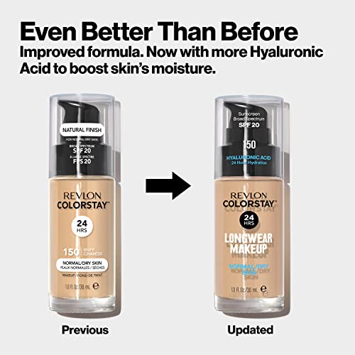 Liquid Foundation by Revlon, ColorStay Face Makeup for Normal and Dry Skin, SPF 20, Longwear Medium-Full Coverage with Natural Finish, Oil Free, 315 Butterscotch, 1 Fl Oz