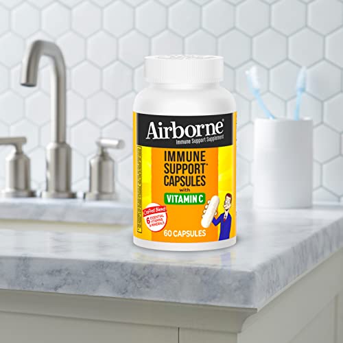 Airborne Vitamin C 500mg Capsules With Zinc and Selenium, Immune Support Supplement For Adults with Powerful Antioxidants Vitamins A C and E + Vitamin D - 60ct Bottle (30 Servings)