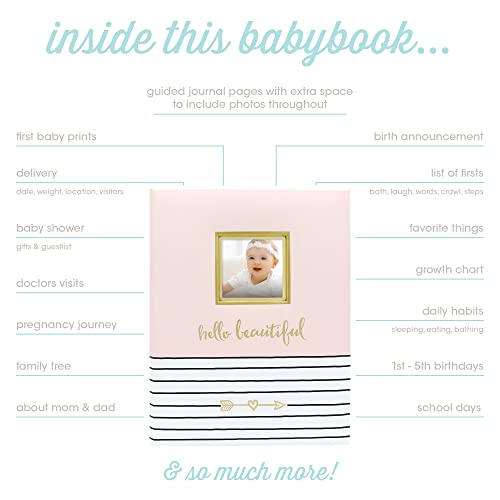 Pearhead Hello Beautiful First 5 Years Baby Memory Book with 3x3 Photo Insert, Baby Girl Keepsake Gift, Gift For New And Expecting Moms, 50 Fill In Pages, Pink