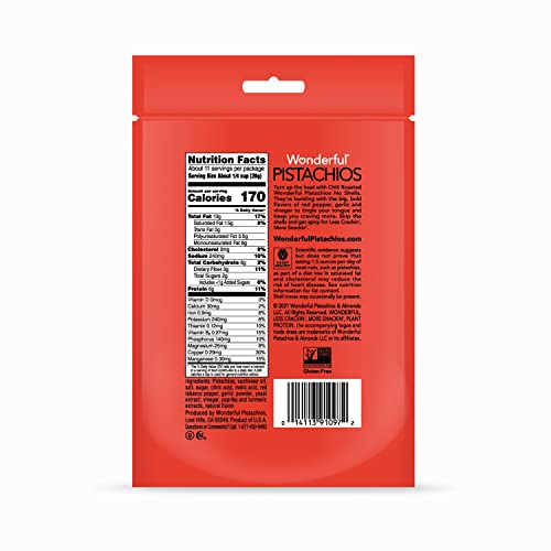 Wonderful Pistachios, No Shells, Chili Roasted Nuts, 11oz Resealable Bag