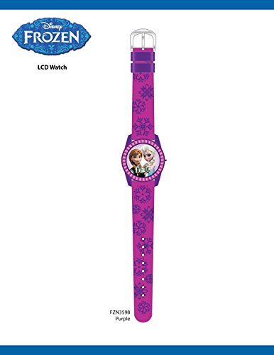 Disney's Frozen Kids' Digital Watch with Elsa and Anna on the Dial, Purple Casing, Comfortable Pink Strap, Easy to Buckle, Safe for Children - Model: FZN3598