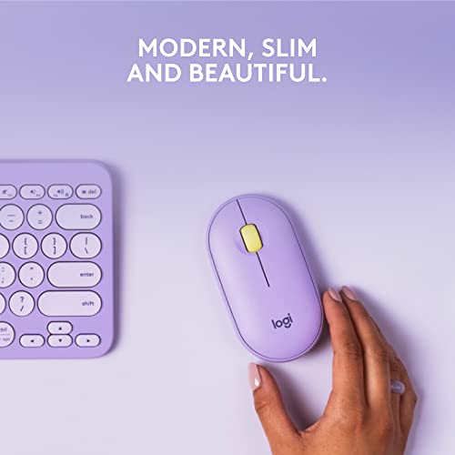 Logitech Pebble Wireless Mouse with Bluetooth or 2.4 GHz Receiver, Silent, Slim Computer Mouse with Quiet Clicks, for Laptop/Notebook/iPad/PC/Mac/Chromebook - Lavender Lemonade