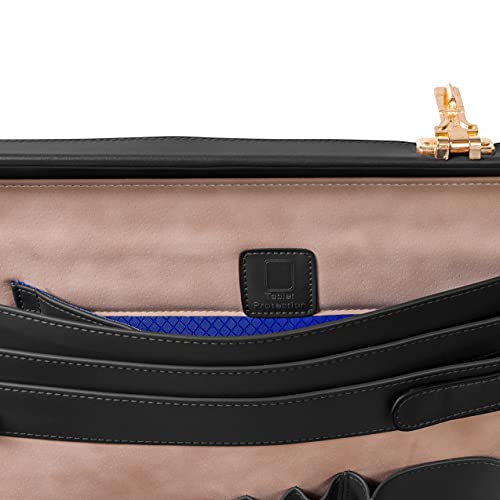 McKlein Lawson, Leather 3.5' Device and Tablet Business Briefcase Attaché Bag Case, Men Women Device Briefcase, Compartment Bag, Pocket Bag, Business Bags, Travel Cases, Black, 18'x3.5'x13'