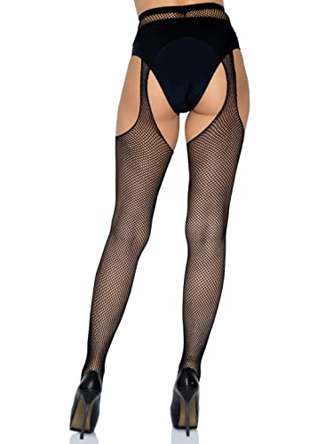 Leg Avenue Women's Plus Size Suspender Pantyhose, Black Fishnet, 1X