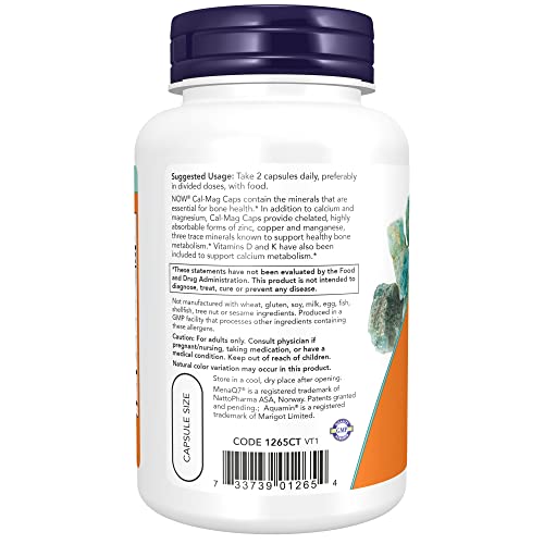 NOW Supplements, Cal-Mag with Zinc, Copper, Manganese and Vitamin D, 120 Capsules