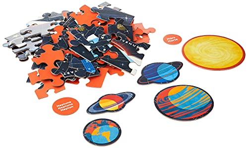 Mudpuppy Solar System Puzzle, 70 Pieces, 23”x16.5”, Great for Kids Ages 5-9, Learn the Solar System with Planet-Shaped Puzzle Pieces, Double-Sided Space Puzzle with Planet Names