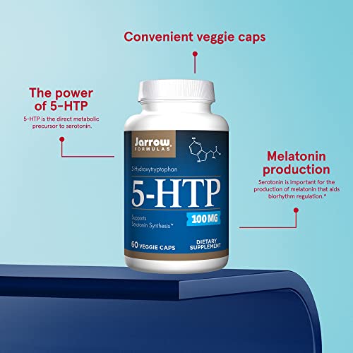 Jarrow Formulas 5-HTP - 60 Veggie Capsules - Supports Melatonin Production - Dietary Supplement May Support Mental Health and Sleep - 60 Servings (PACKAGING MAY VARY)