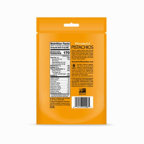 Wonderful Pistachios, No Shells, Honey Roasted Nuts, 11oz Resealable Bag