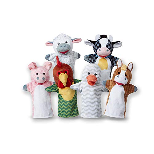 Melissa and Doug Barn Buddies Hand Puppets, Set of 6 (Cow, Sheep, Horse, Duck, Chicken, Pig)