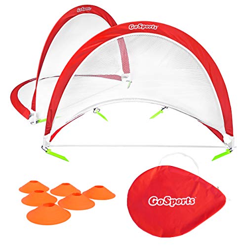 GoSports Portable Pop Up Soccer Goals for Backyard - Kids and Adults - Set of Two 2.5 ft Nets with Agility Training Cones and Carrying Case