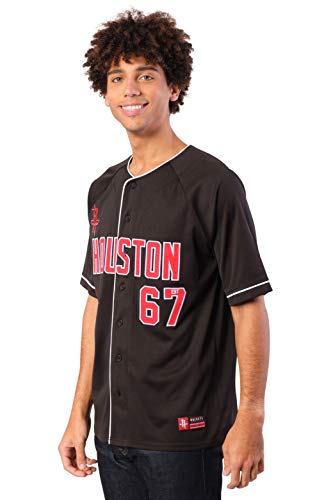 Ultra Game NBA Houston Rockets Mens Mesh Button Down Baseball Jersey Tee Shirt, Black, XX-Large