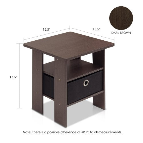 Furinno Andrey End Table / Side Table / Night Stand / Bedside Table with Bin Drawer, Dark Brown/Black