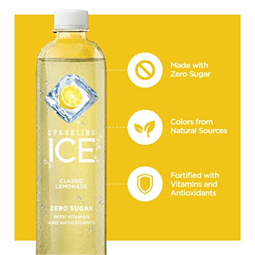 Sparkling Ice, Classic Lemonade Sparkling Water, Zero Sugar Flavored Water, with Vitamins and Antioxidants, Low Calorie Beverage, 17 oz Bottles (Pack of 12)