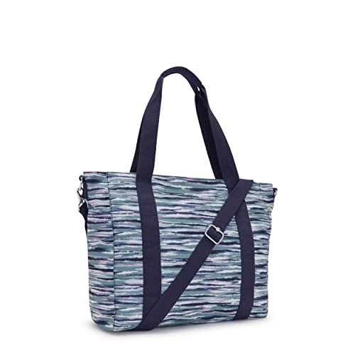 Kipling Women's Asseni Tote, Lightweight Everyday Purse, Nylon Shoulder Bag, Brush Stripes