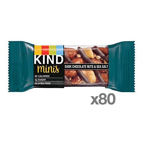 KIND Bar Minis, Dark Chocolate Nuts and Sea Salt, Gluten Free, 100 Calories, Low Sugar, 80 Count