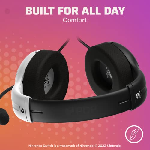 PDP Gaming LVL40 Stereo Headset with Mic for Switch OLED - Noise Cancelling Microphone - Black and White - Nintendo Switch