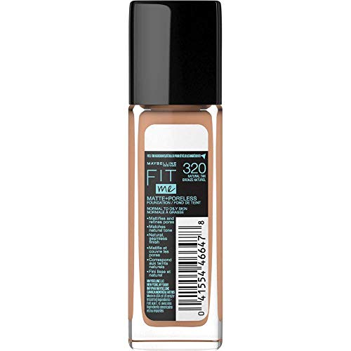 Maybelline Fit Me Matte + Poreless Liquid Foundation Makeup, Natural Tan, 1 fl. oz. Oil-Free Foundation