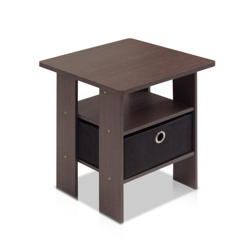 Furinno Andrey End Table / Side Table / Night Stand / Bedside Table with Bin Drawer, Dark Brown/Black