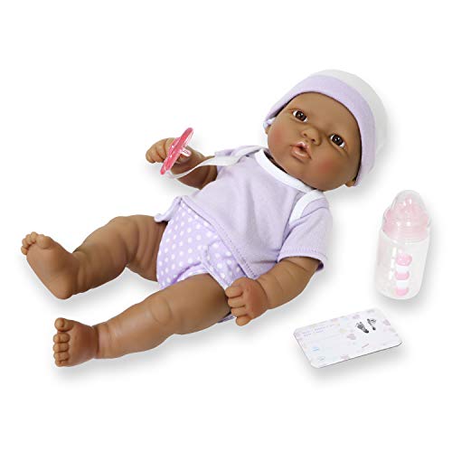 JC Toys - La Newborn Nursery | 7 Piece Baby Doll Gift Set | 12' Life-Like Hispanic Doll with Accessories | Purple | Ages 2+ (18347)