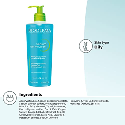 Bioderma - Sébium Foaming Gel - Face and Body Cleanser - Foaming Face Wash - Face Cleanser for Combination to Oily Skin