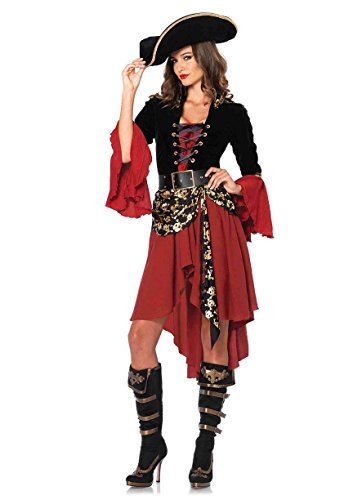 Leg Avenue Women's 2 Pc Cruel Seas Pirate Captain Dress Adult Sized Costumes, Black/Burgundy, Large US
