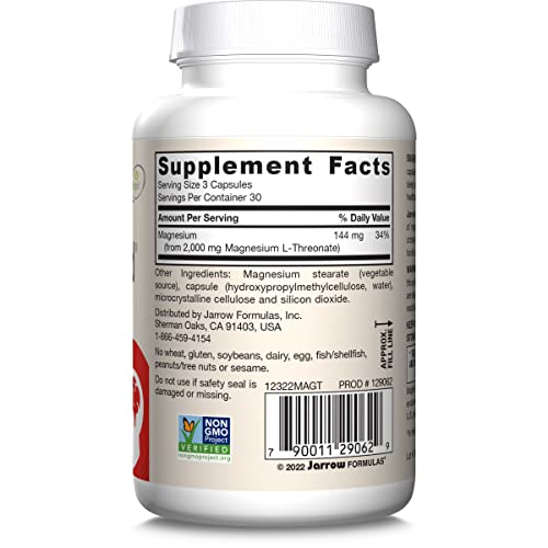Jarrow Formulas MagMind - Includes Magnesium L-Threonate (Magtein) - Supports Brain Health and Function - 90 Capsules - 30 Servings (PACKAGING MAY VARY)