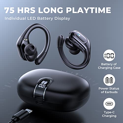 Wireless Earbuds,True Wireless Bluetooth 5.3 Earbuds,75H Playtime IPX7 Waterproof Headphones with LED Digital Display and CVC 8.0 Noise Cancelling Mic in-Ear Earphone for iPhone Android