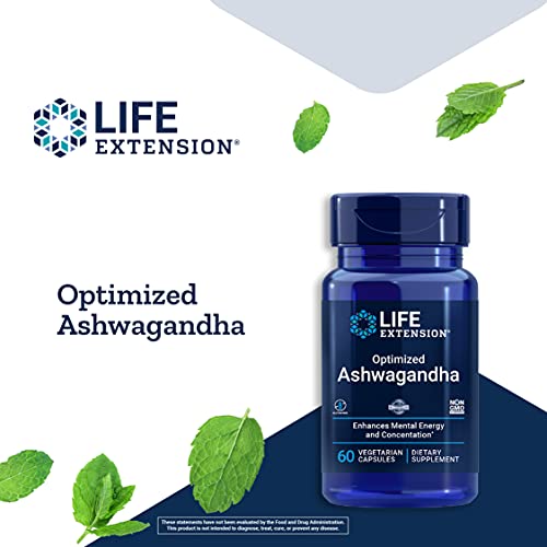 Life Extension Optimized Ashwagandha – Withania Somnifera Extract 125mg - For Stress Relief, Focus, Energy Management, Healthy Brain and Memory - Gluten-free – Non-GMO – 60 Veg Caps