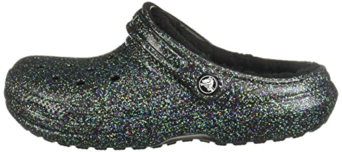 Crocs unisex adult Men's and Women's Classic Lined | Fuzzy Slippers Clog, Starry Skies Glitter, 7 Women 5 Men US