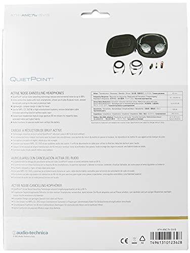 Audio-Technica ATH-ANC7b-SViS QuietPoint Noise-Cancelling Headphones with In-Line Mic and Control