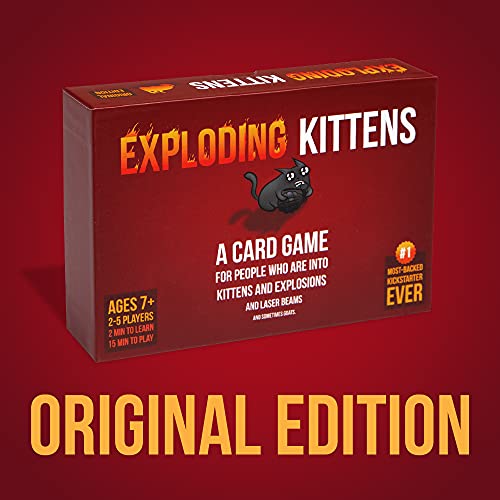 Exploding Kittens Card Game - Original Edition, Fun Family Games for Adults Teens and Kids - Fun Russian Roulette Card Games - 15 Min, Ages 7+, 2-5 Players